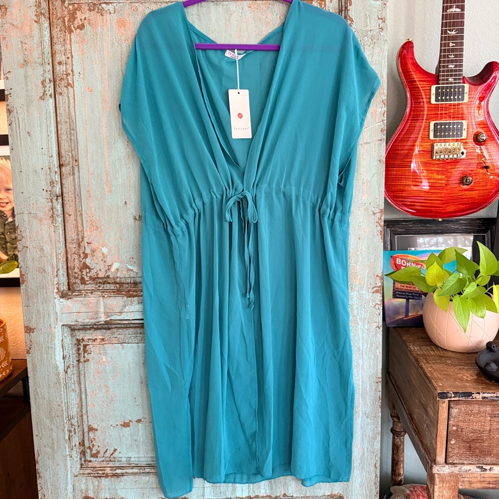 Ekouaer Swimsuit Cover-Up XXL Teal Poolside Resort Wear Kimono